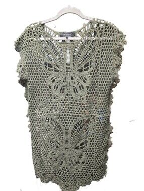 Rino & Pelle Olive Crochet Butterfly Tunic Top Sz. XS/S